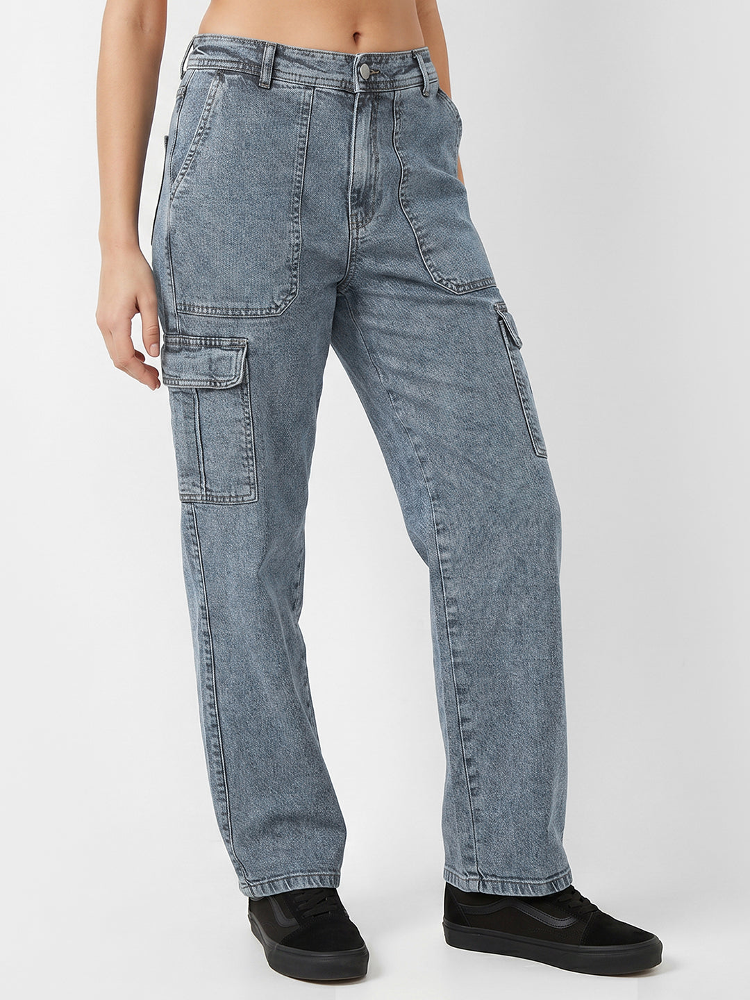Women Light Blue Mid-Rise Cargo