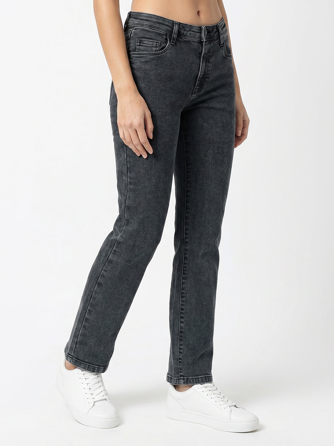 Women Slate Blue High-Rise Crop Flare Jeans