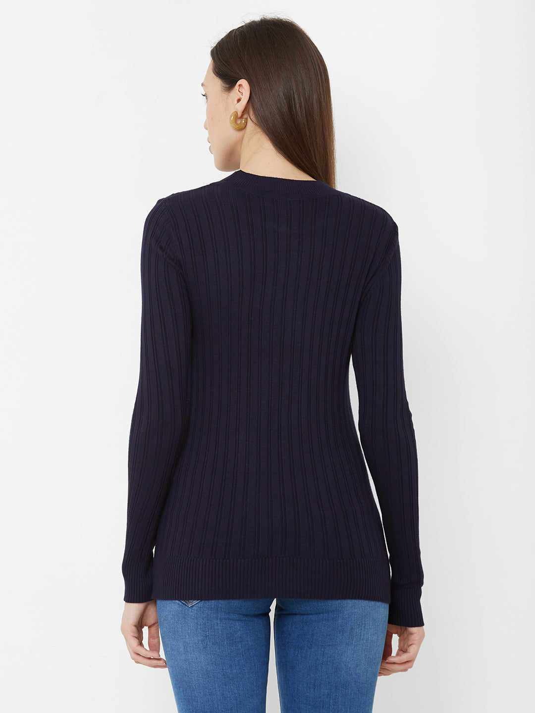 Women Navy Slim Fit Sweater