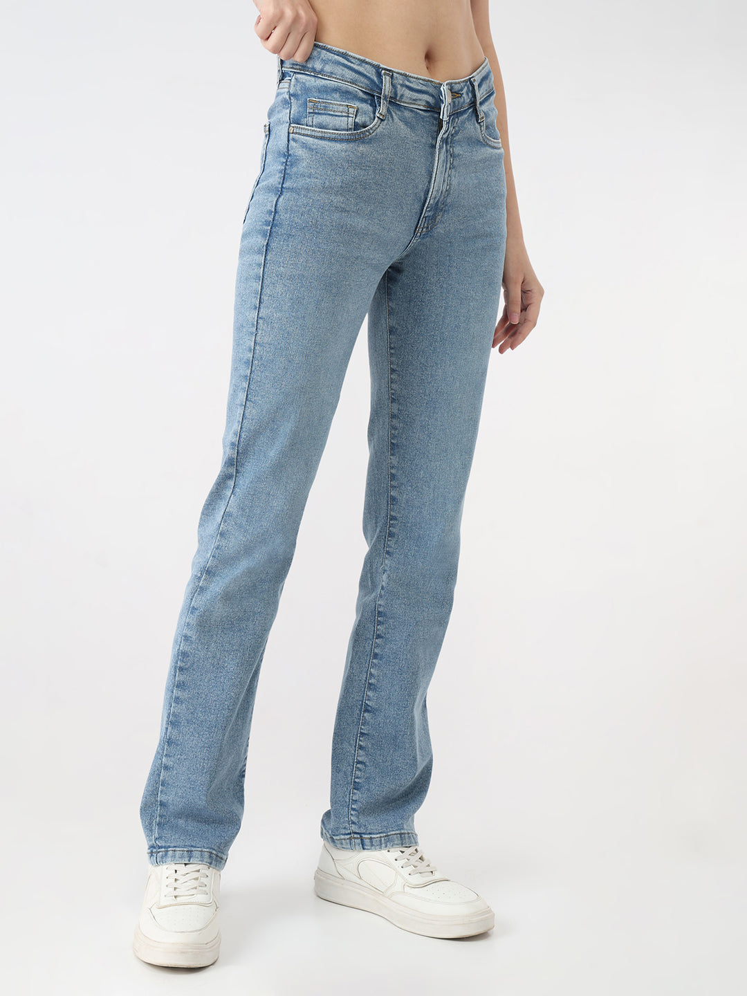 Women Light Blue High-Rise Slim Straight Fit Jeans