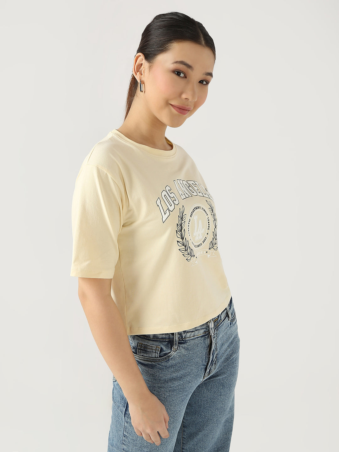 Women Graphic Crop Slim Fit Tees