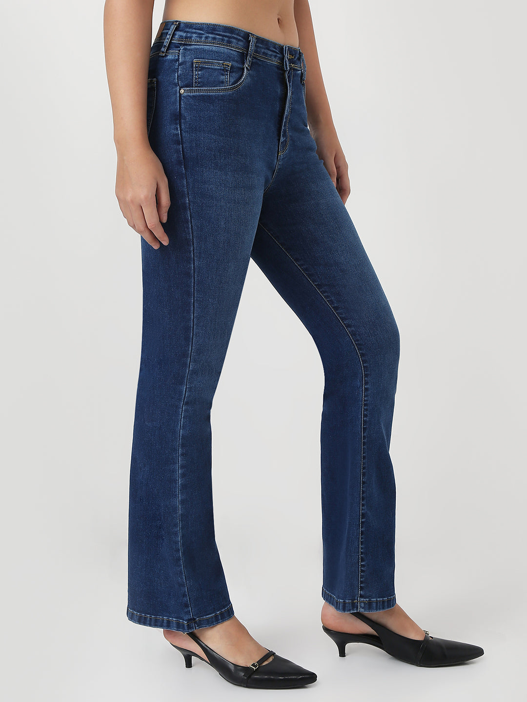 Women Dark Blue High-Rise Flare Jeans