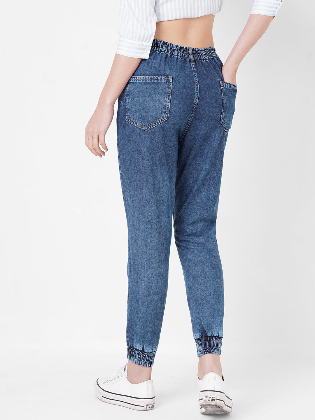 Women High-Rise Denim Joggers