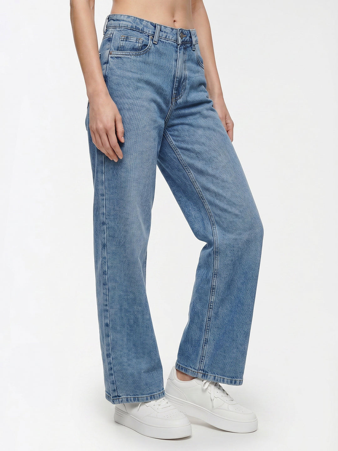 Women Blue High-Rise Wide Leg Jeans