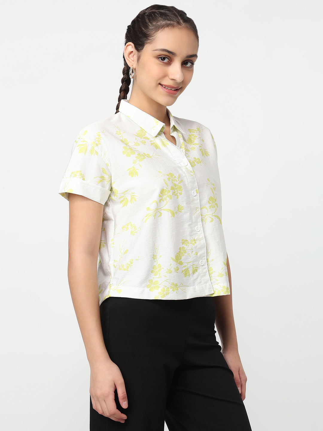 Women White/Lime Crop Shirt