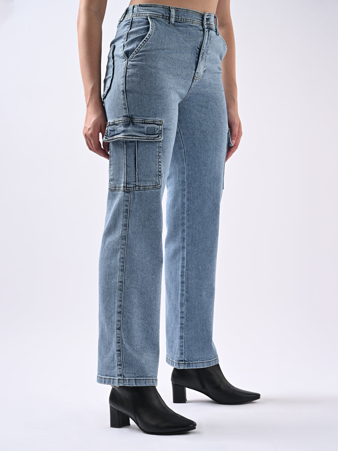 Women Blue High-Rise Cargo