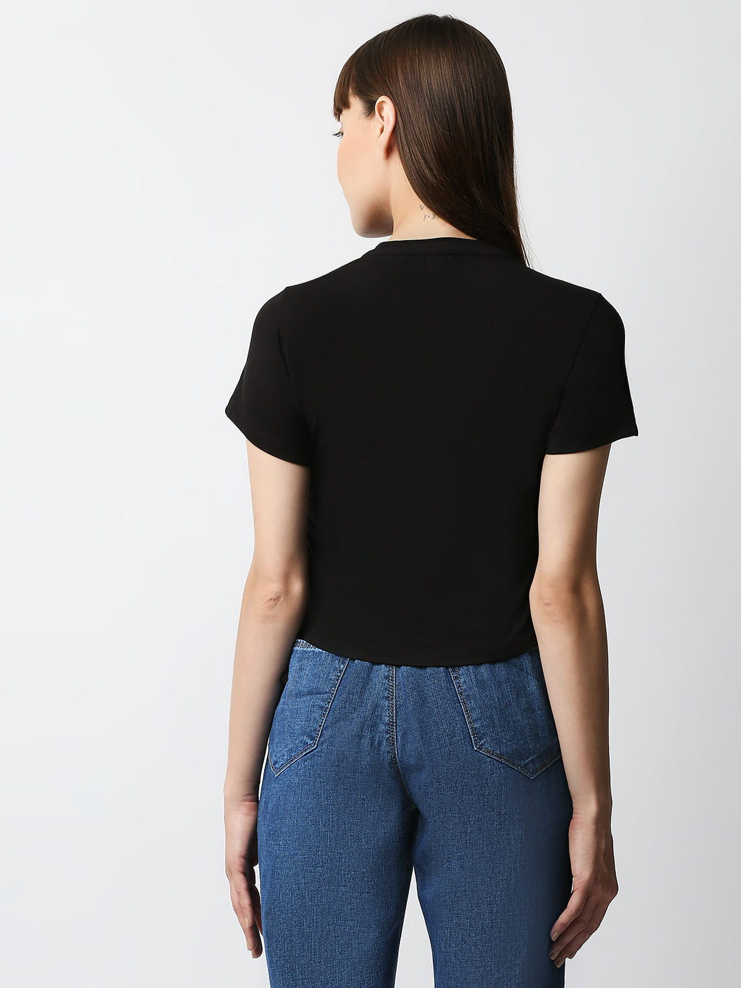 Women Black Crop T-Shirt