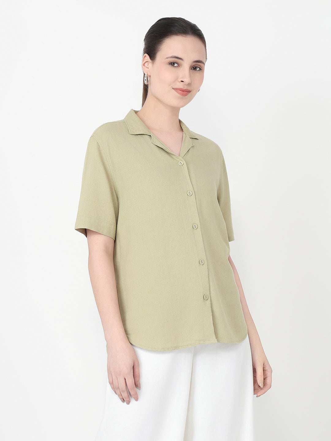Women Light Olive Slim Fit Shirt