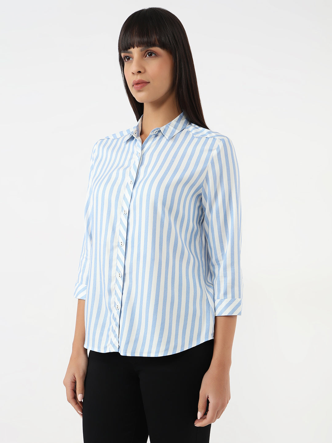 Women Sky/White Stripe Shirt