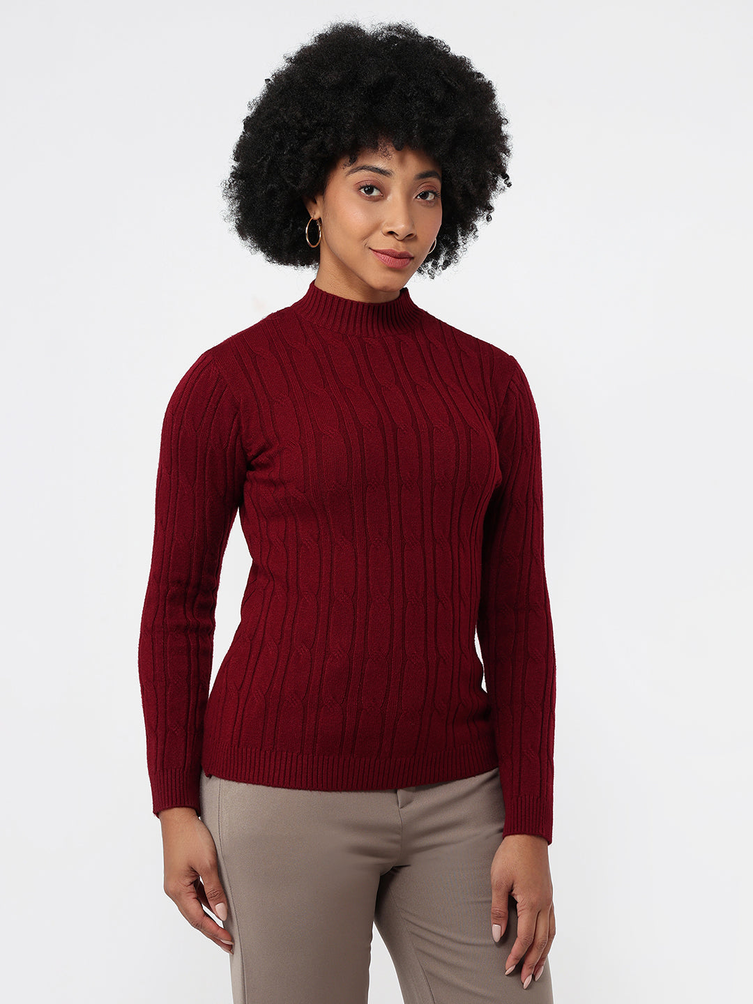 Women Maroon Slim Fit Sweater