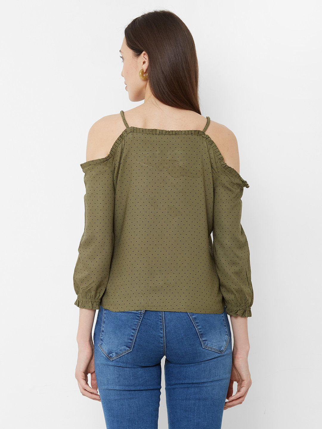 Women Olive Polka Dot Top