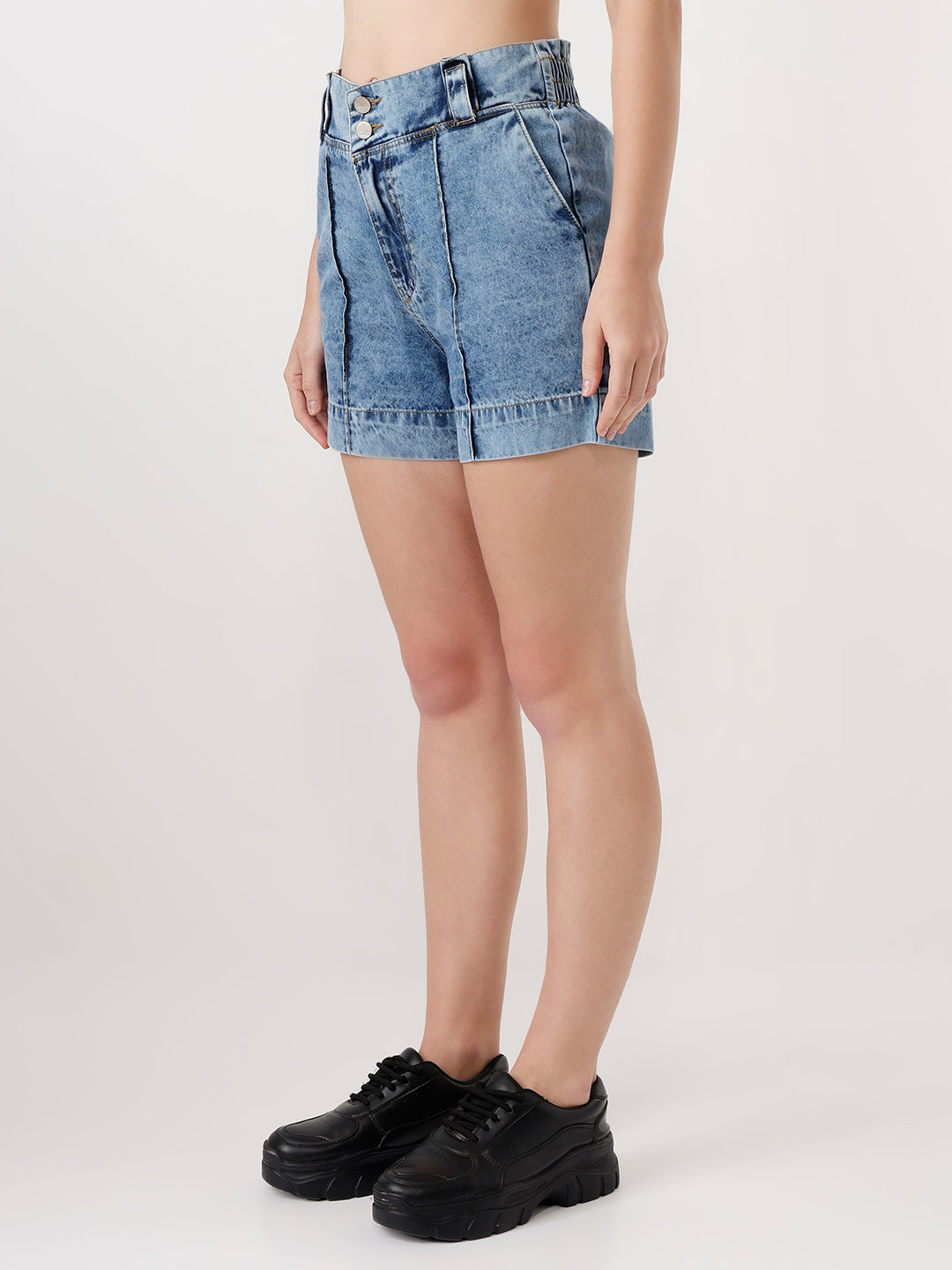 Women Dark Blue High-Rise Slim Shorts