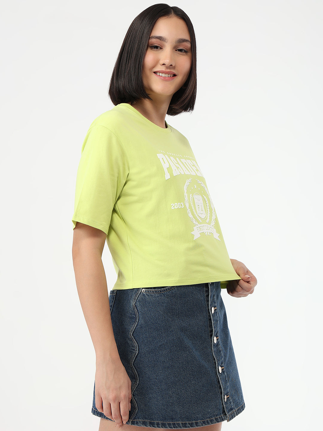 Women Lime Slim Fit Crop T-Shirt