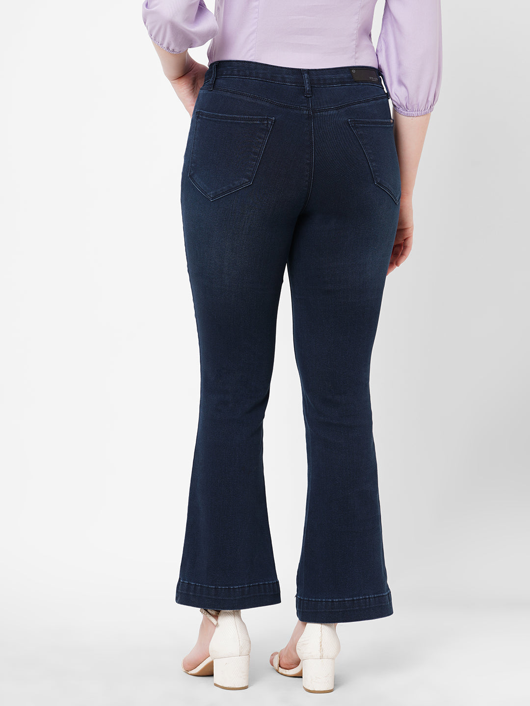 Women Navy High-Rise Mini Flare Jeans