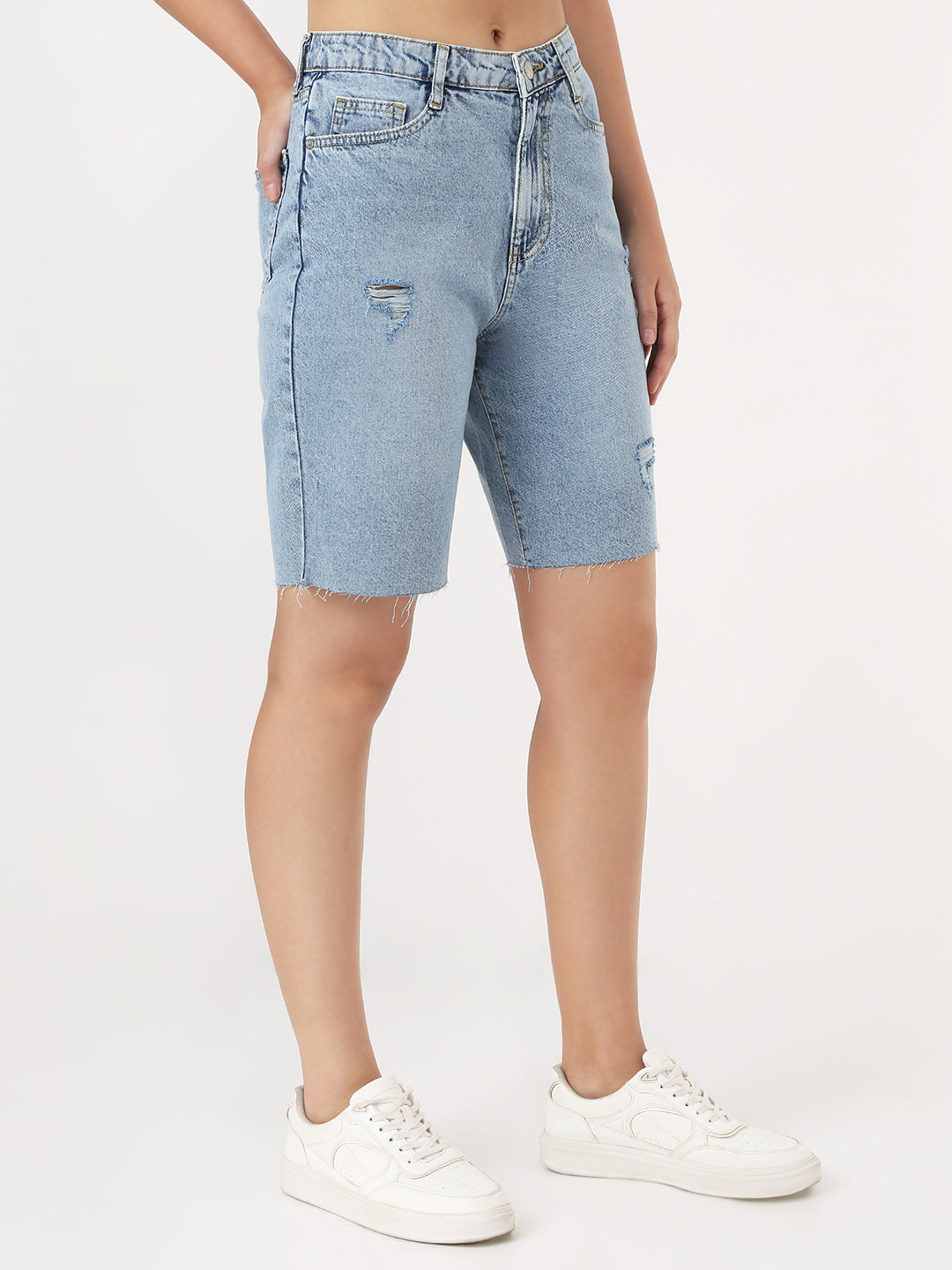 Women Light Blue Long Shorts