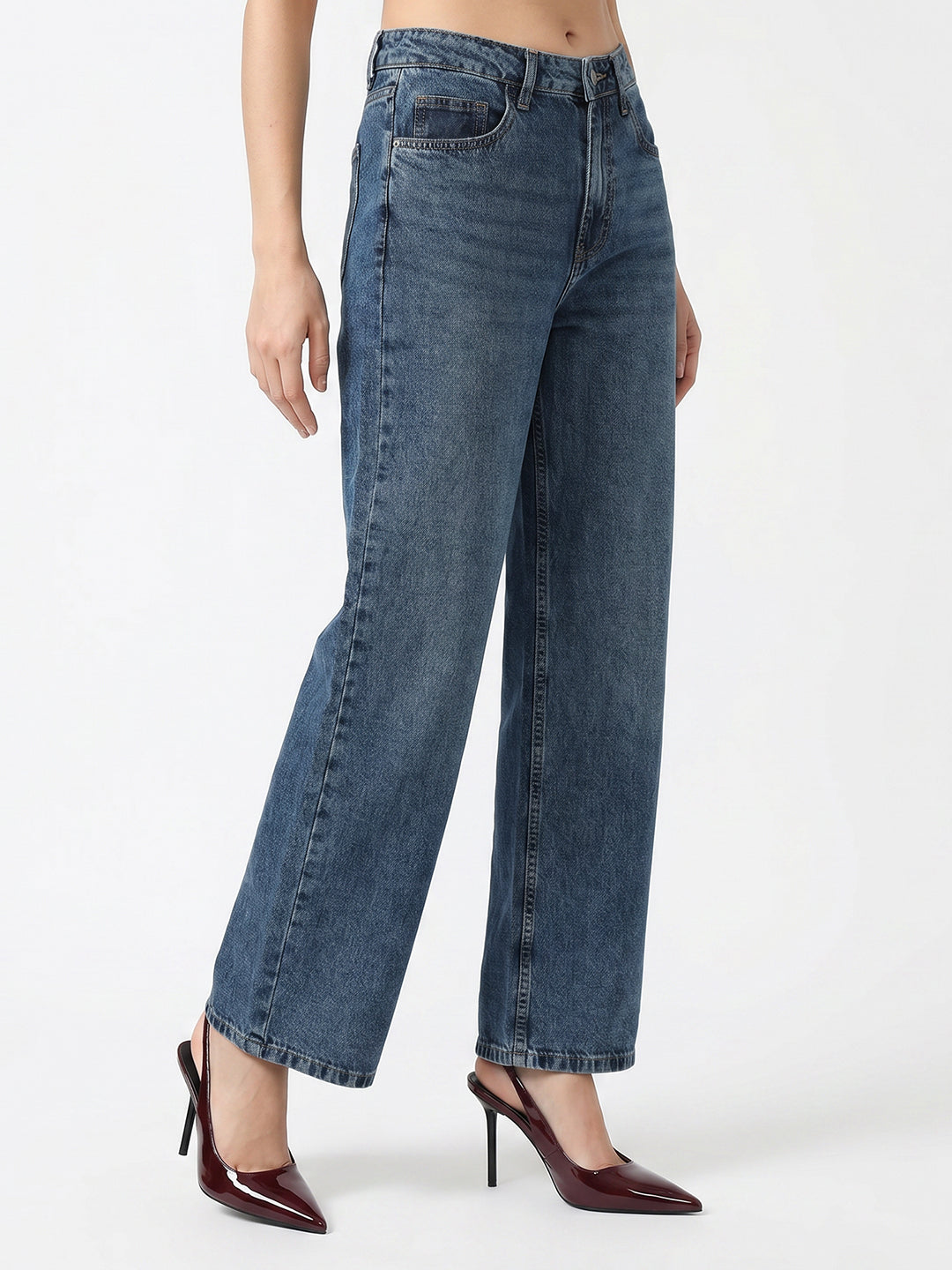 Women Blue High-Rise Wide Leg Jeans