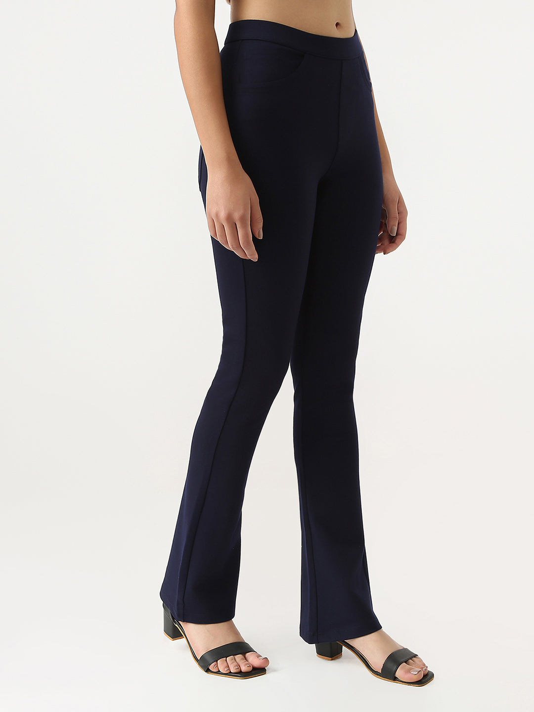 Women Navy Mini Flare Treggings