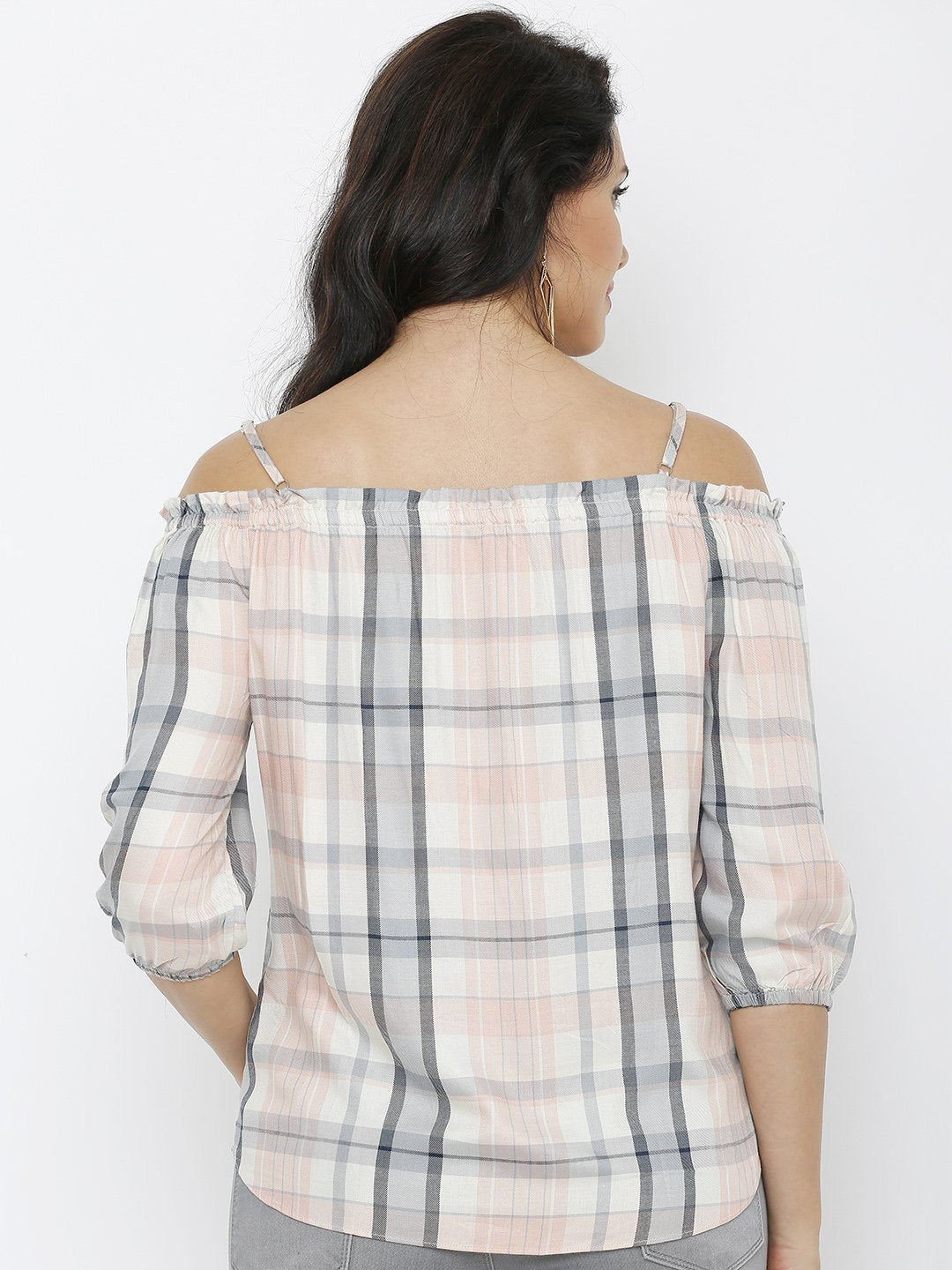 Women Grey/Peach Off Shoulder Top