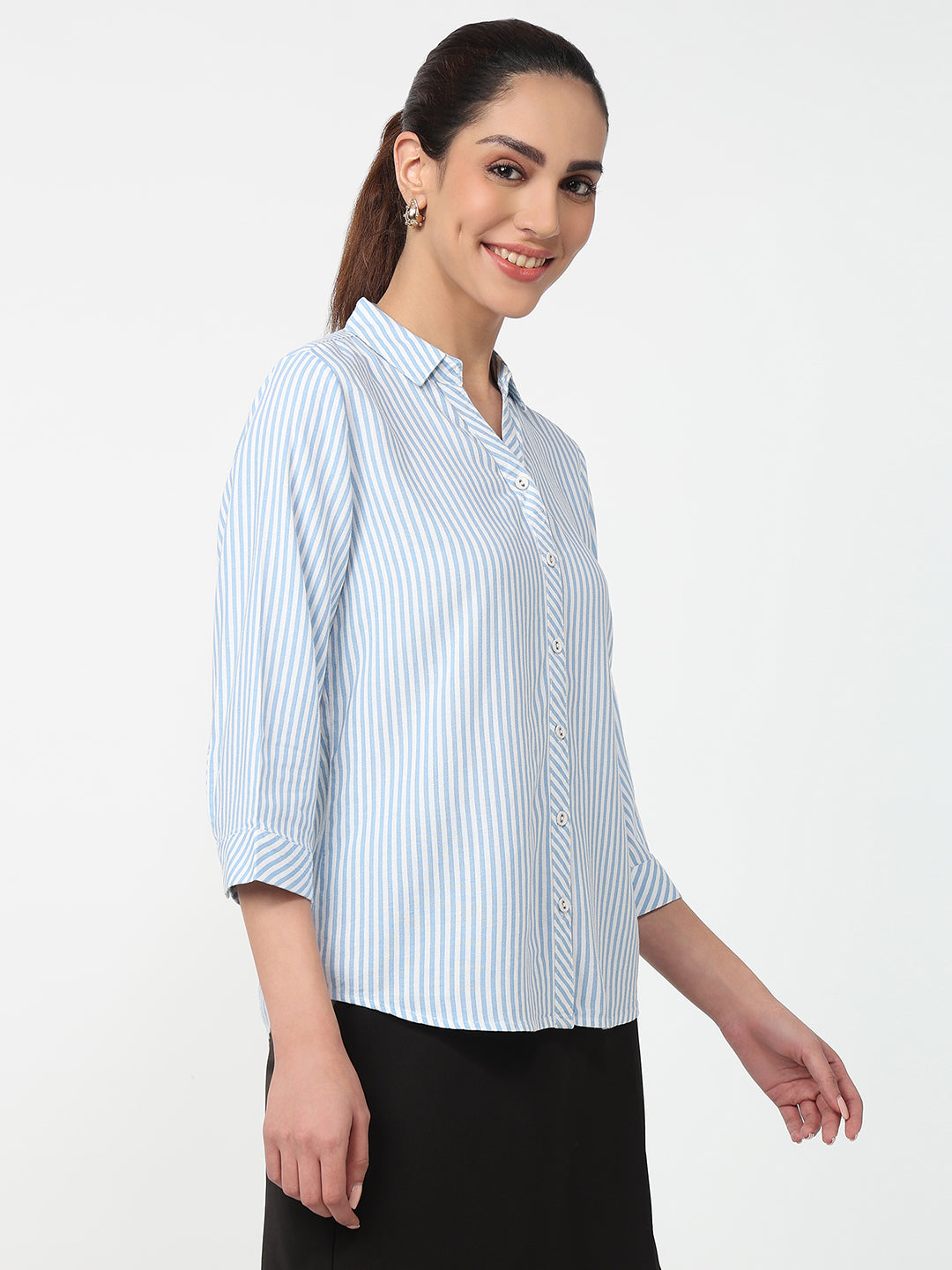 Women Sky/White Striped Shirt