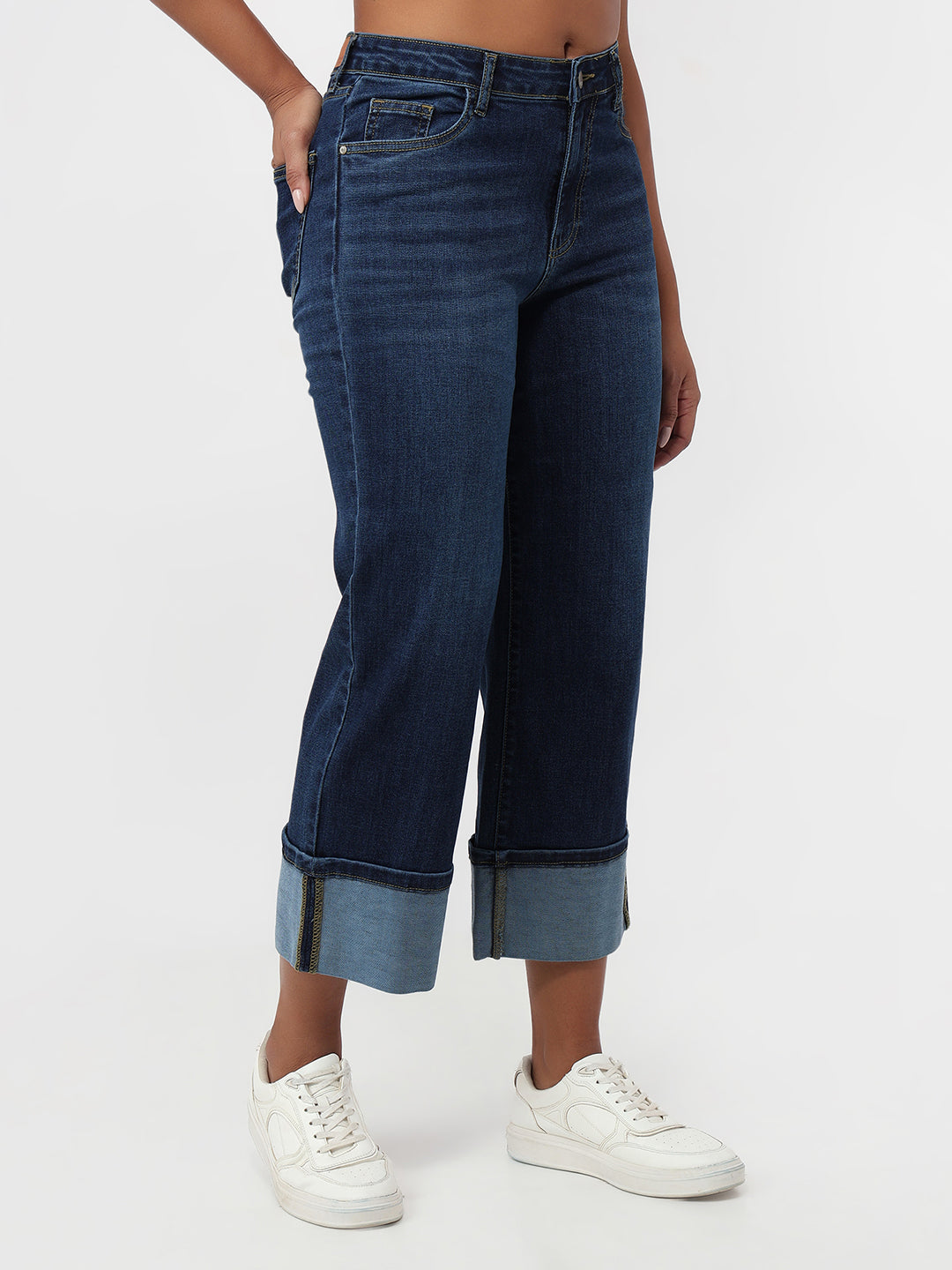 Women Blue High-Rise Crop Straight Fit Jeans