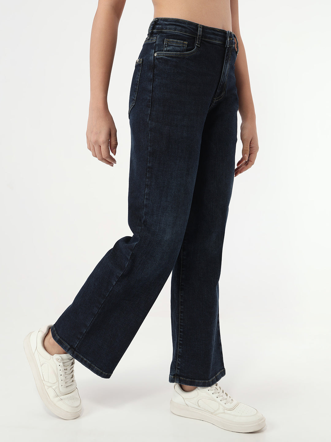 Women Dark Blue Wide Leg Jeans