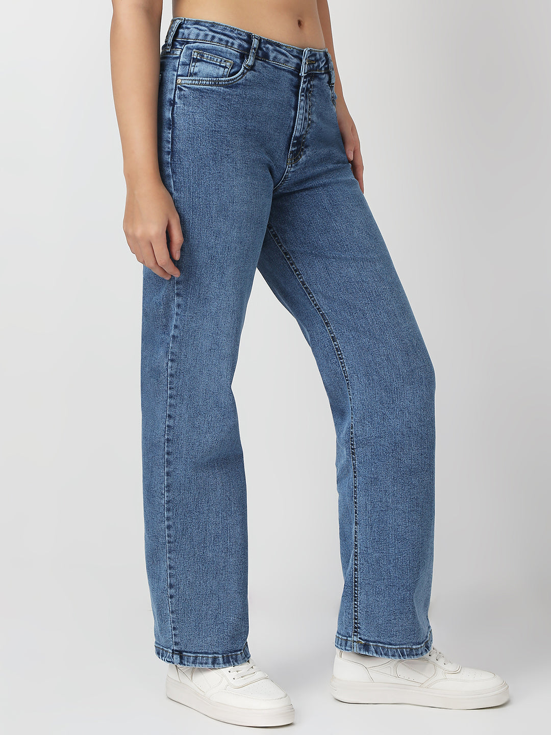 Women Medium Blue Loose Straight Jeans