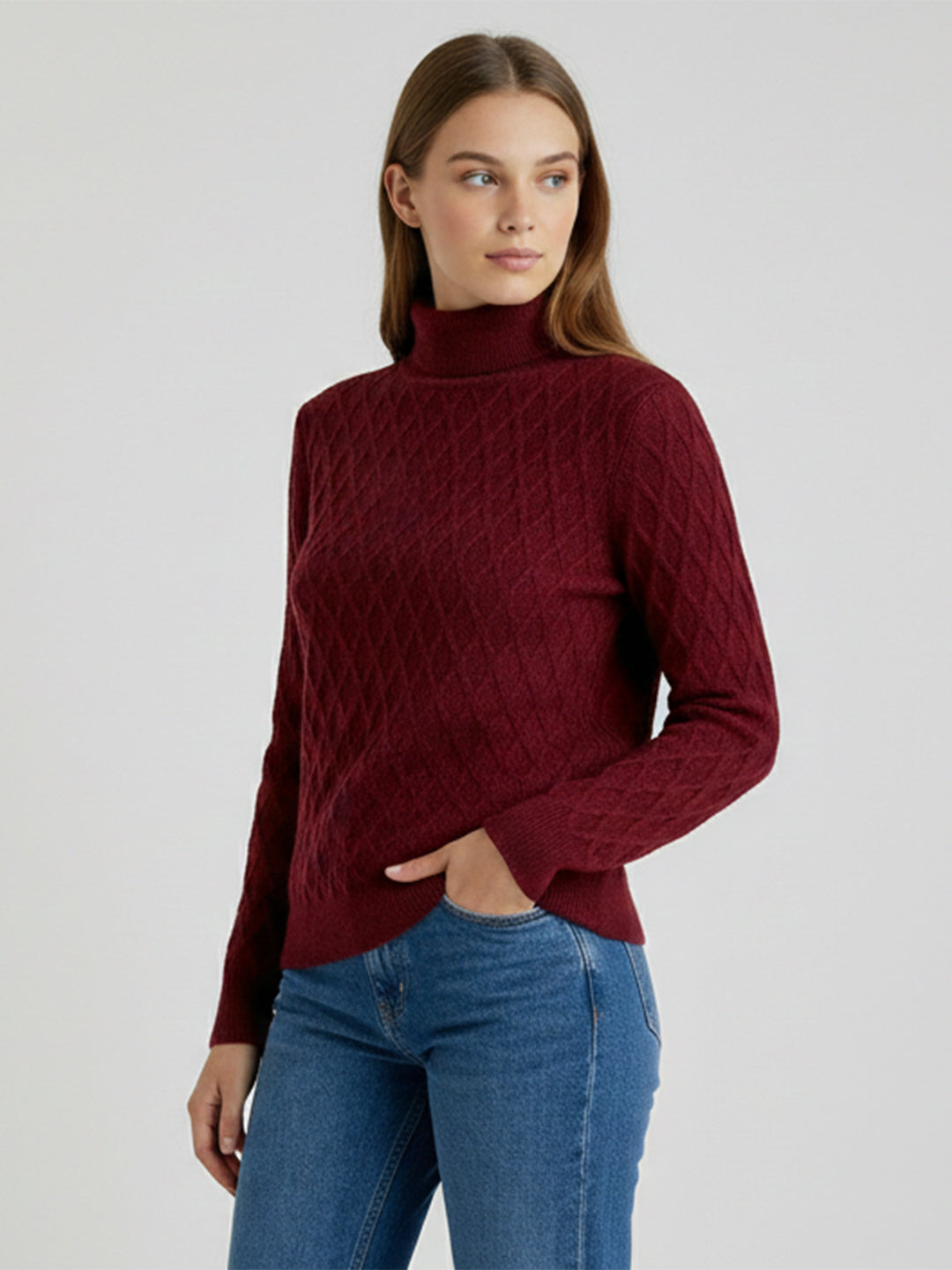 Women Maroon Slim Fit Sweater