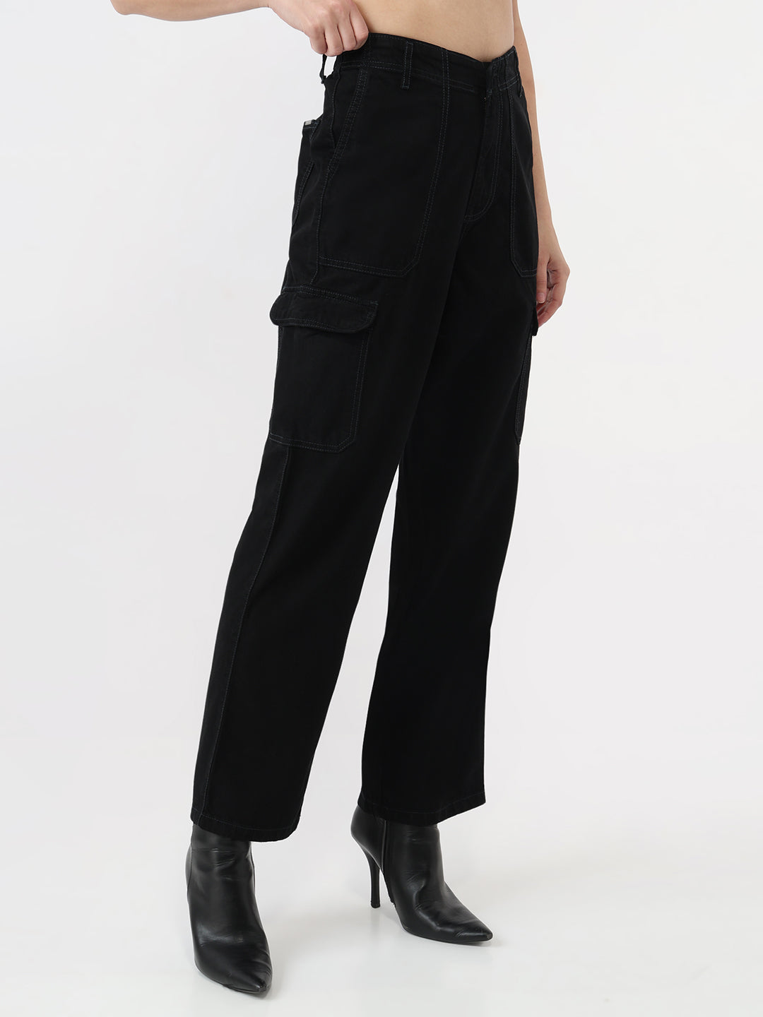 Women Black Mid-Rise Cargo