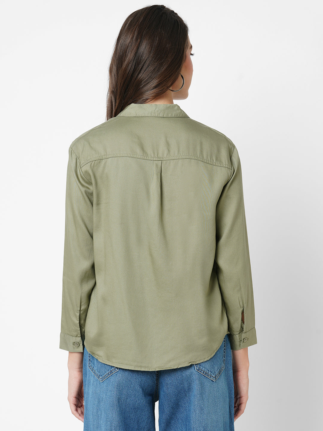 Women Olive Oversized Shirt