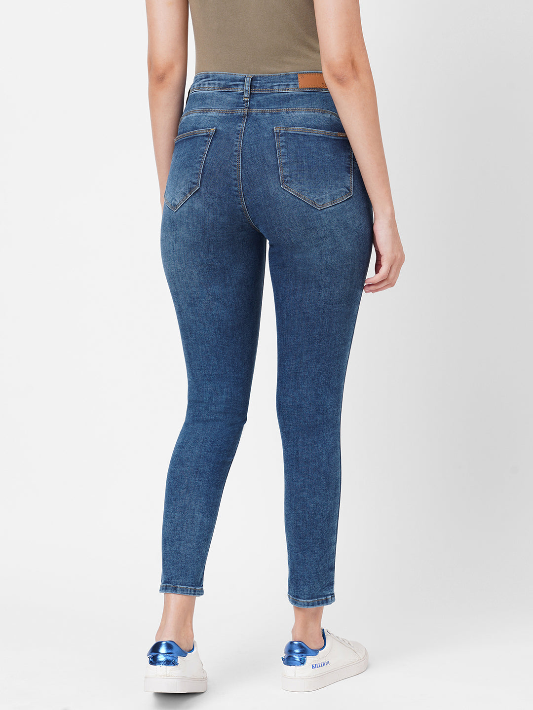 Women Blue Mid-Rise Push Up Super Skinny Jeans