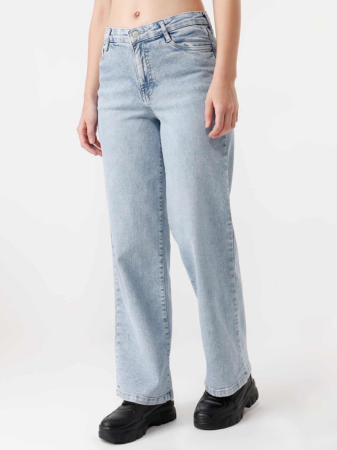 Women Light Blue High-Rise Wide Leg Jeans