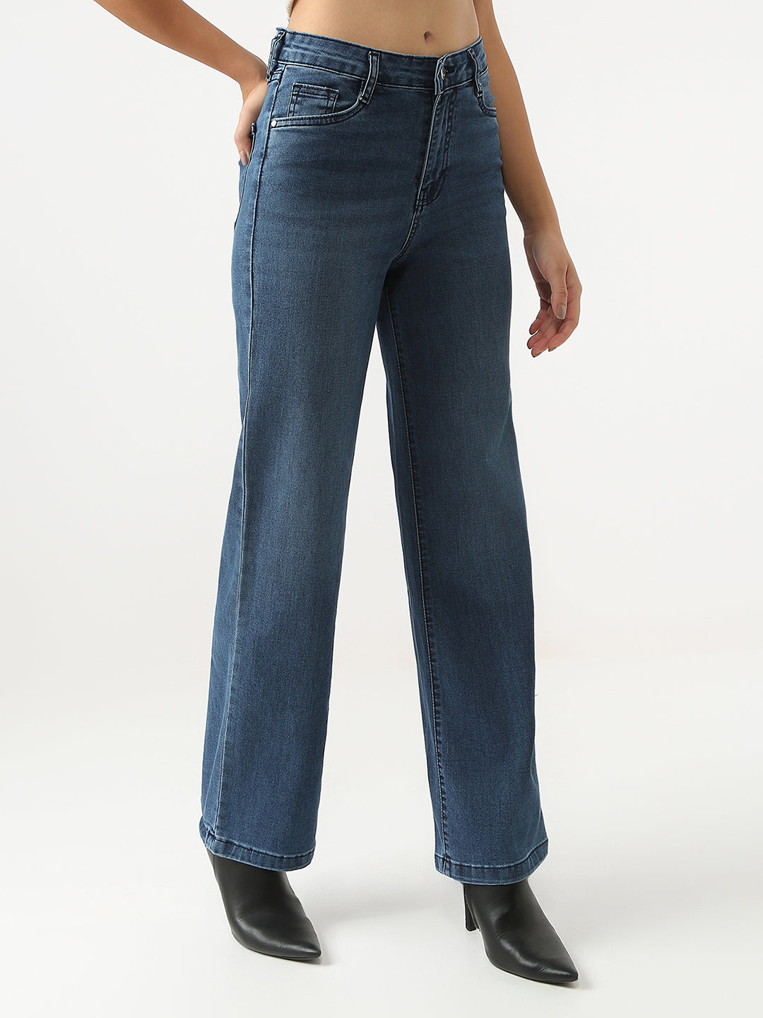 Women Dark Blue High-Rise Straight Fit Jeans