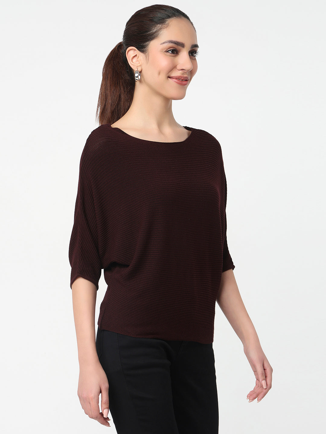 Women Wine Batsleeve Top