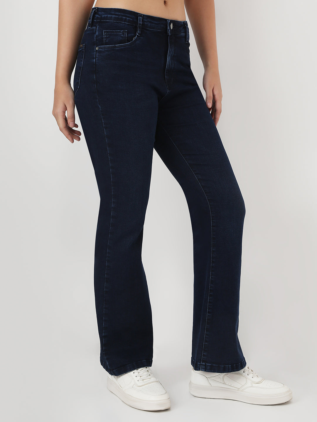 Women Dark Blue High-Rise Flare Jeans
