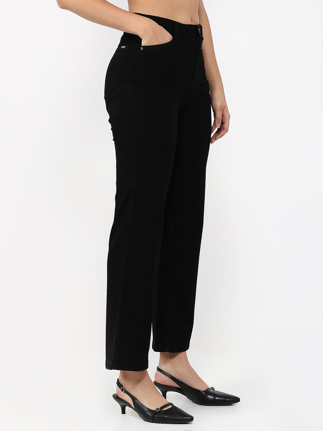 Women Black High-Rise Straight Jeans