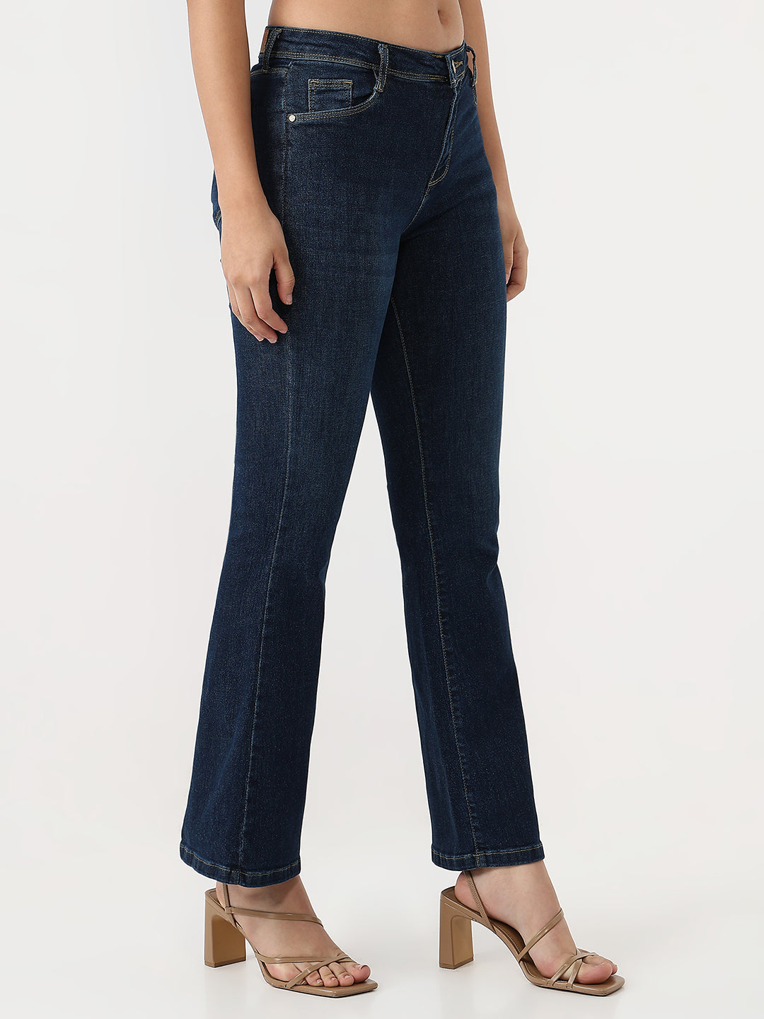 Women Dark Blue High-Rise Flare Jeans