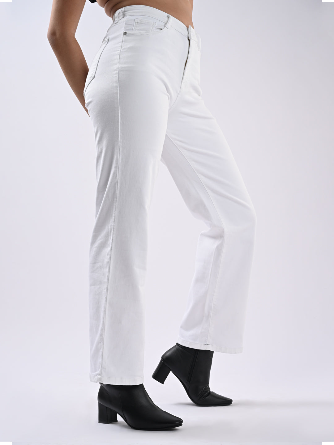 Women Solid Wide Leg Jeans