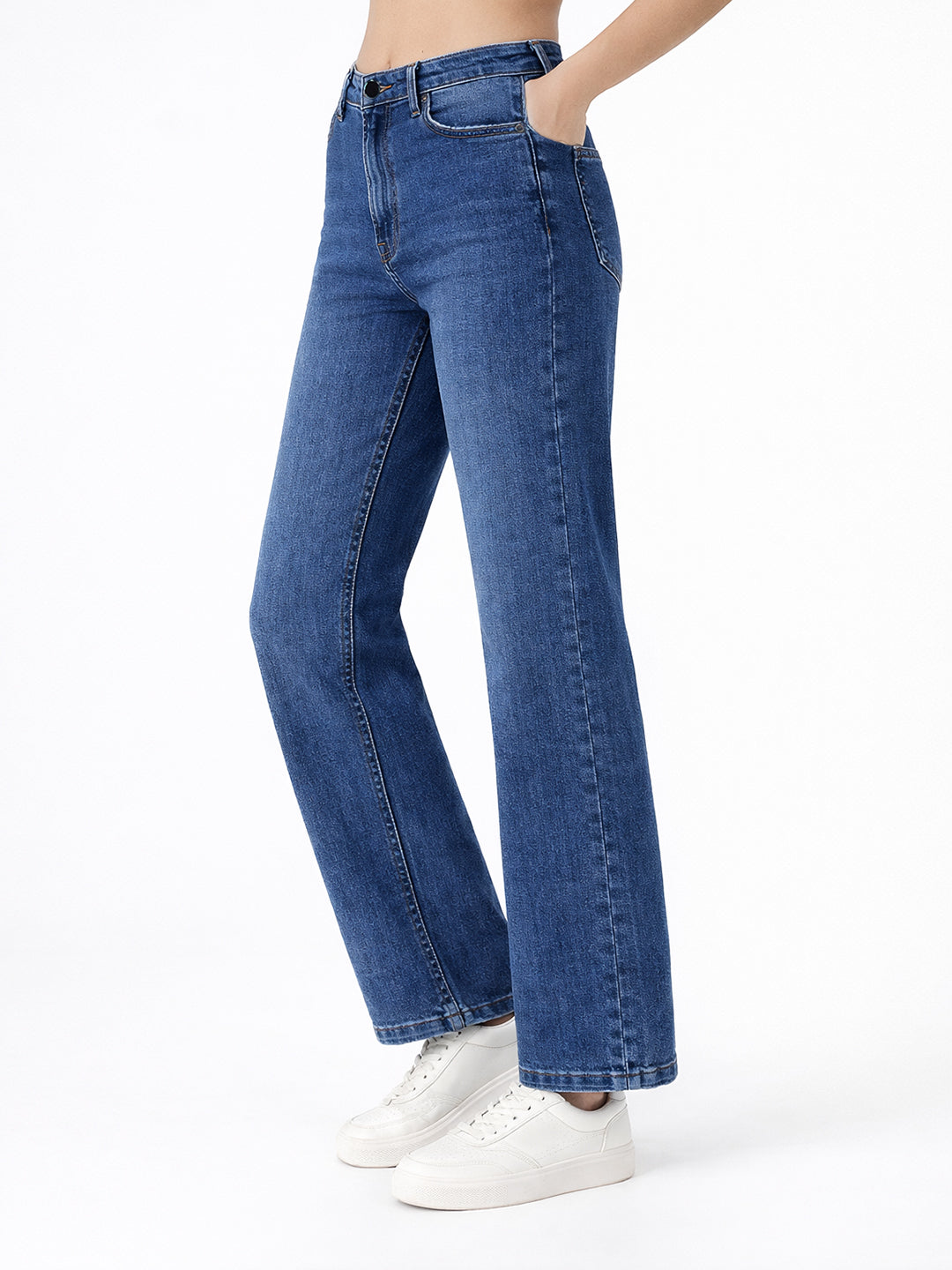 Women Dark Blue High-Rise Straight Fit Jeans