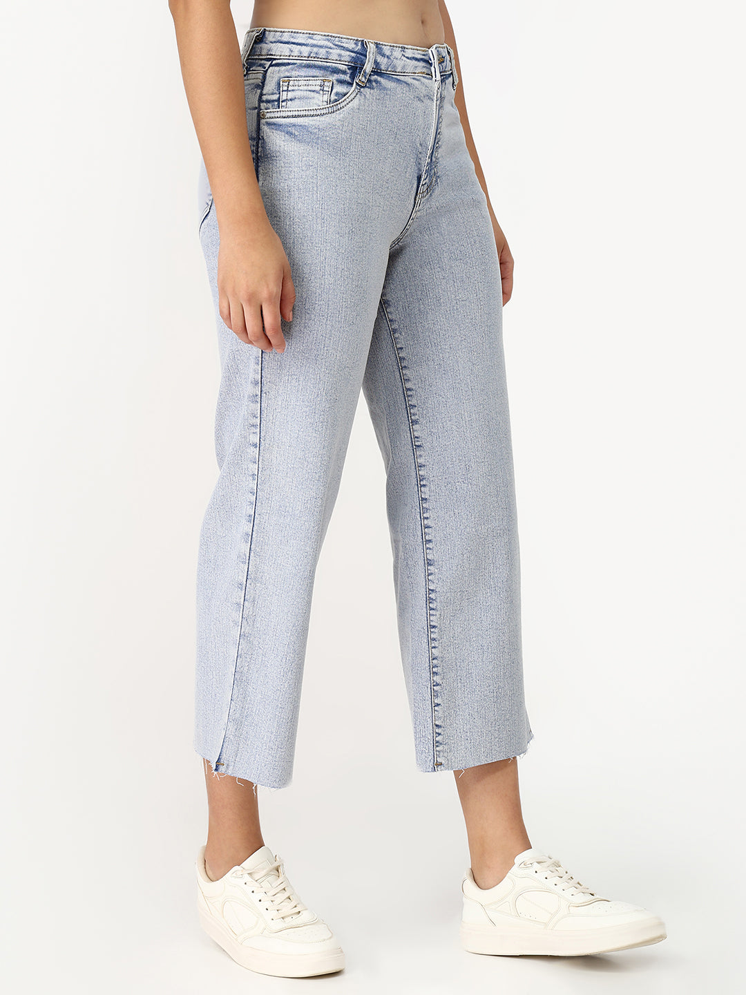 Women Light Blue Crop Wide Leg Jeans