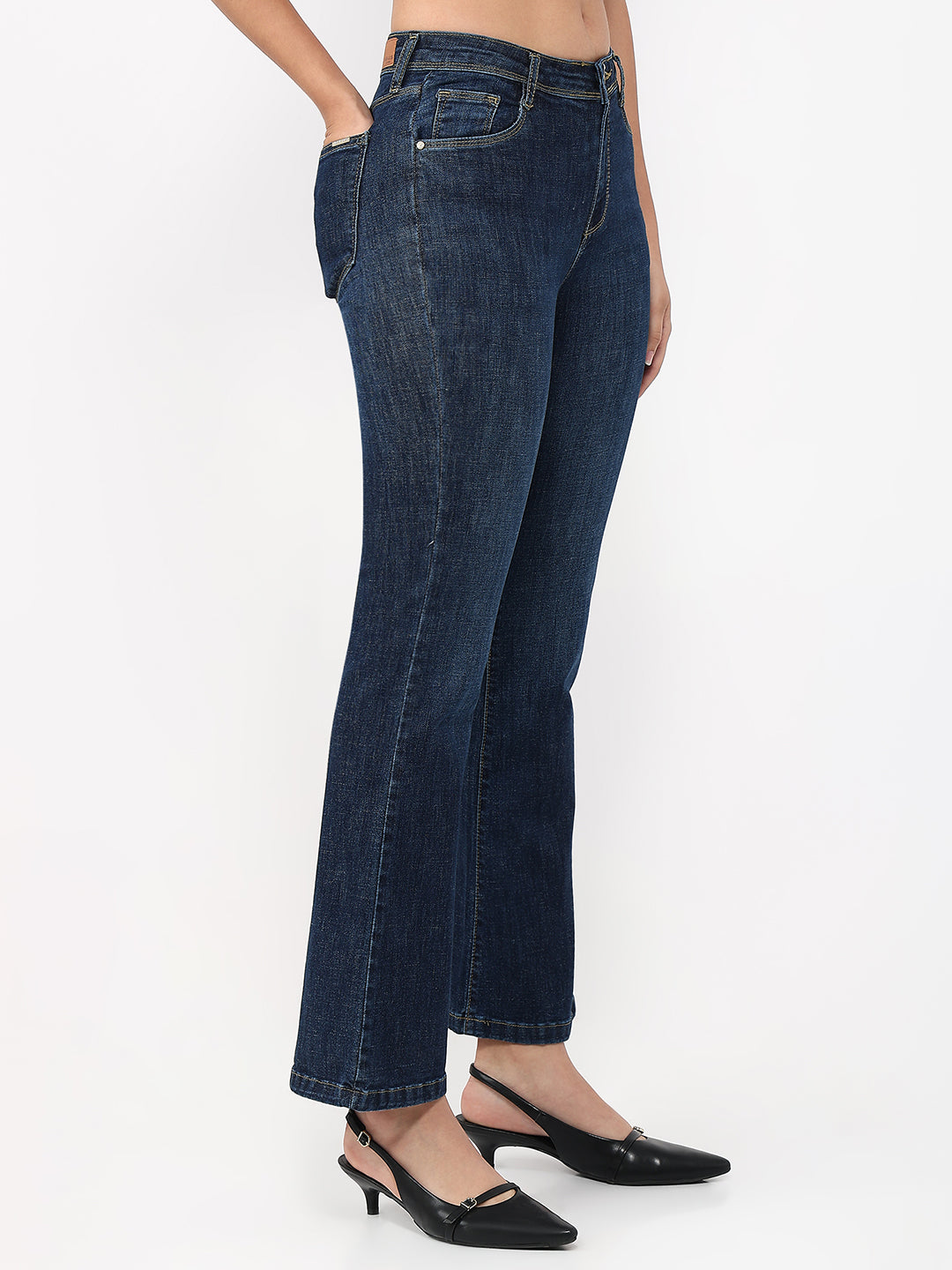 Women Dark Blue High-Rise Flare Jeans