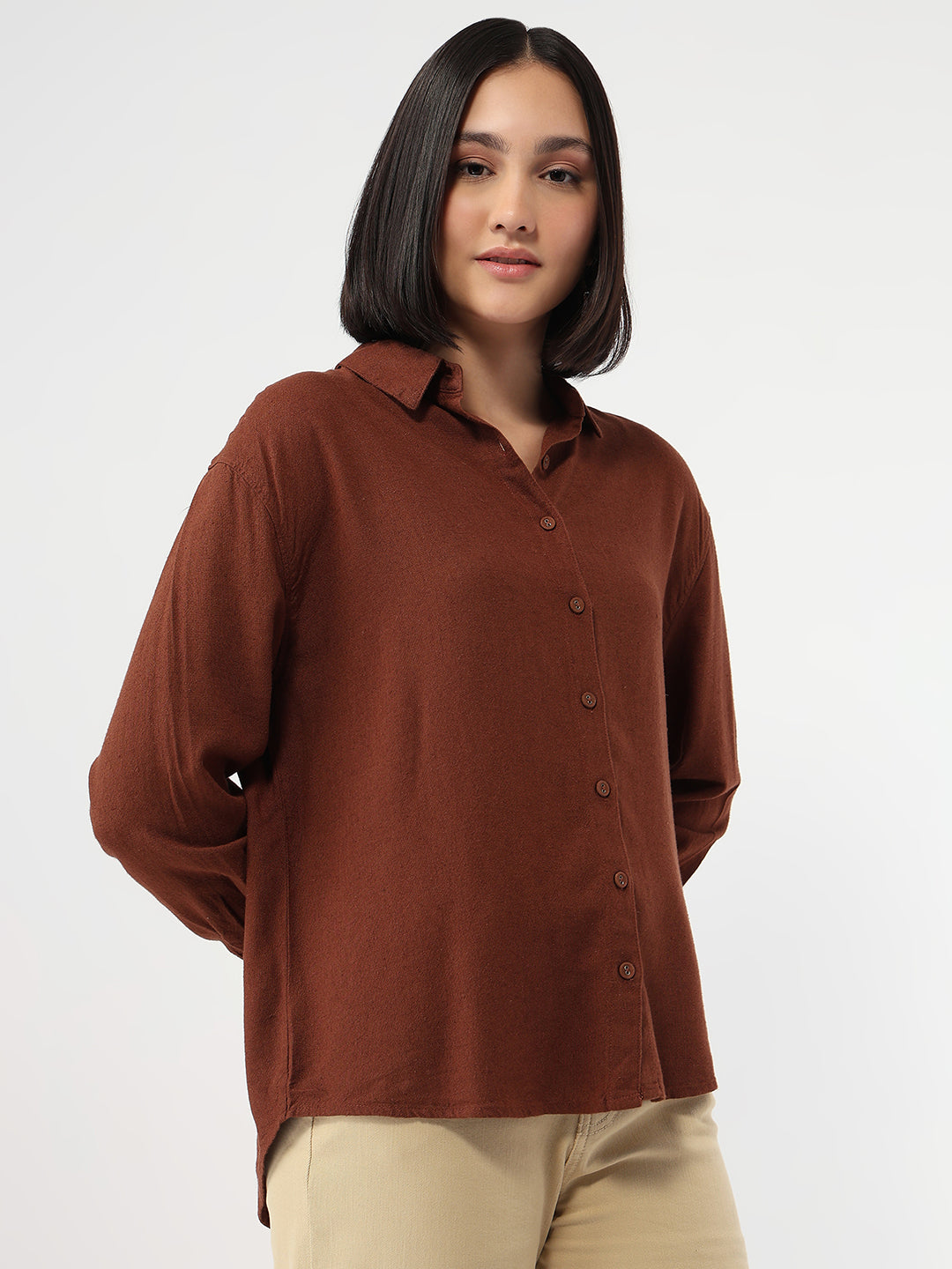Women Sepia Slim Fit Oversized Shirt