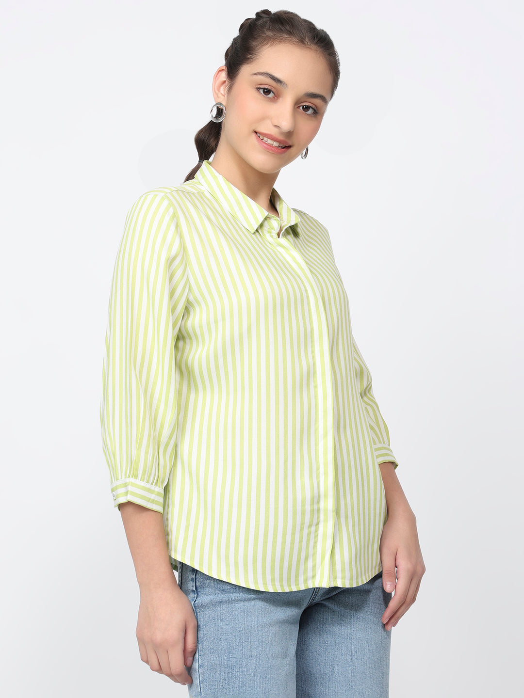 Women Lime/White Striped Shirts