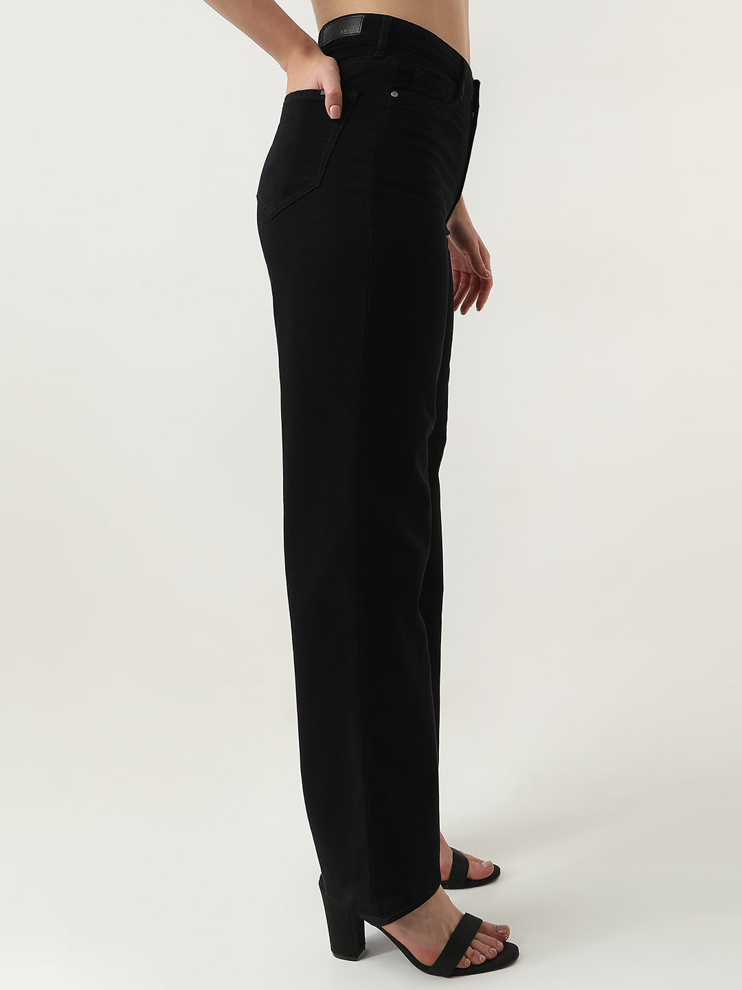 Women Black High-Rise Wide Leg Jeans