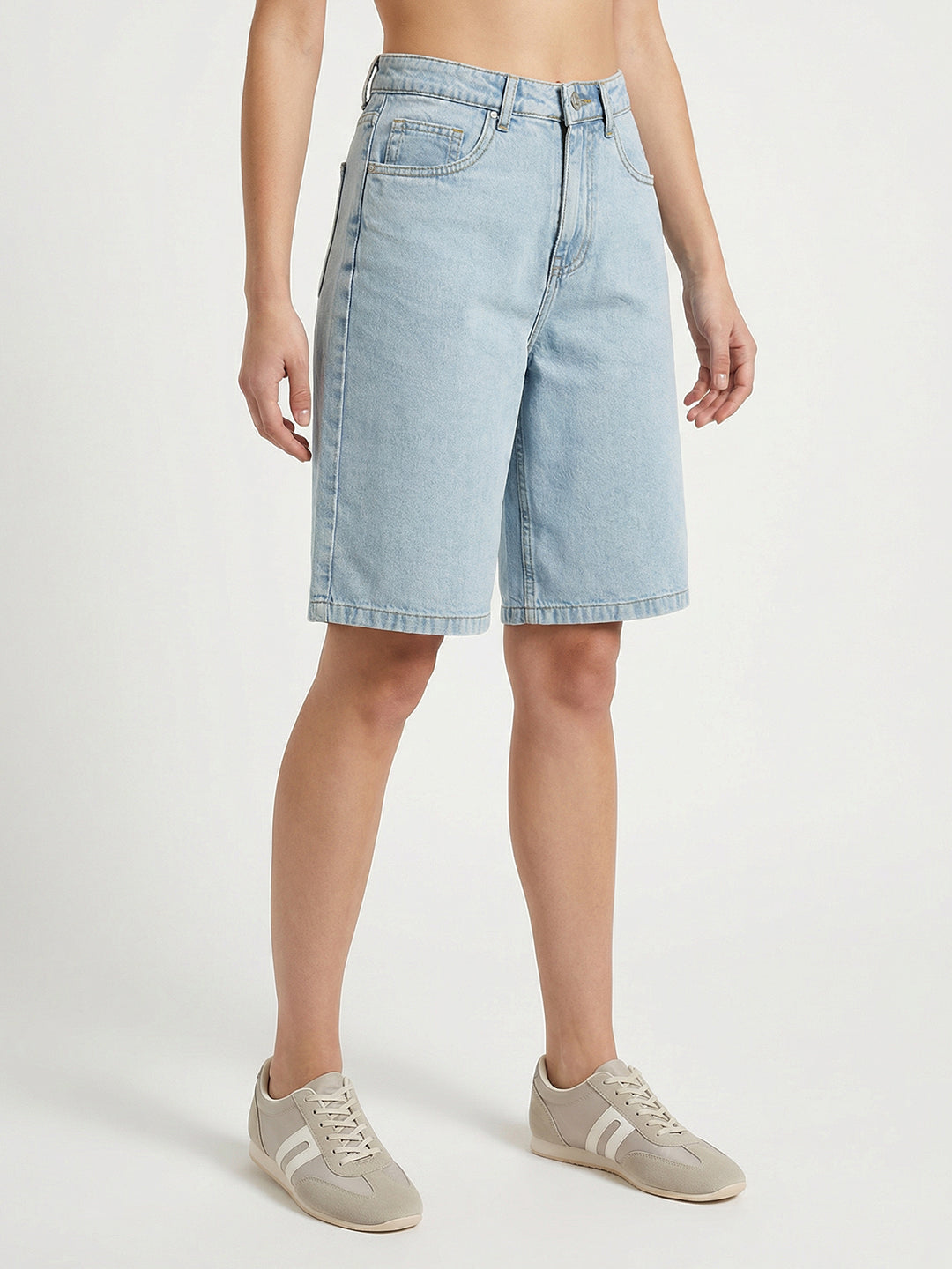 Women Light Blue Baggy Shorts