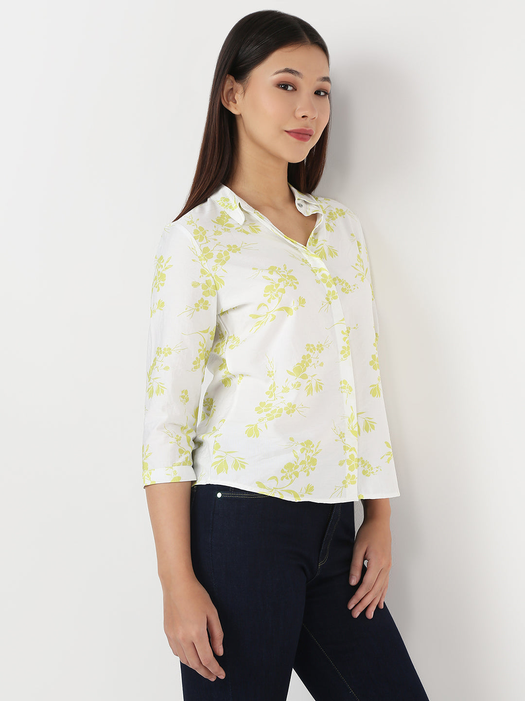 Women Lime/White Slim Shirt