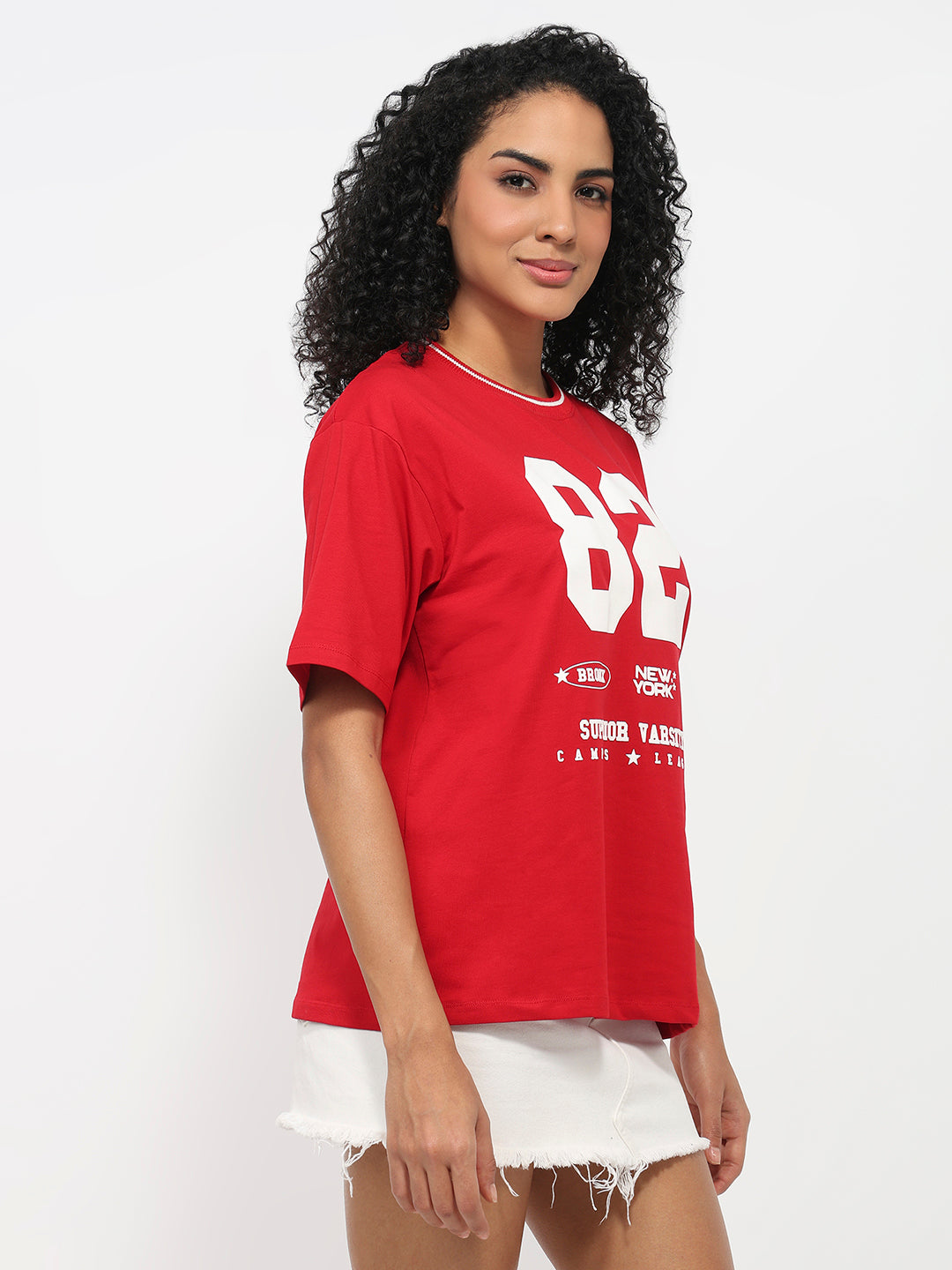 Women Red Oversized T-Shirt