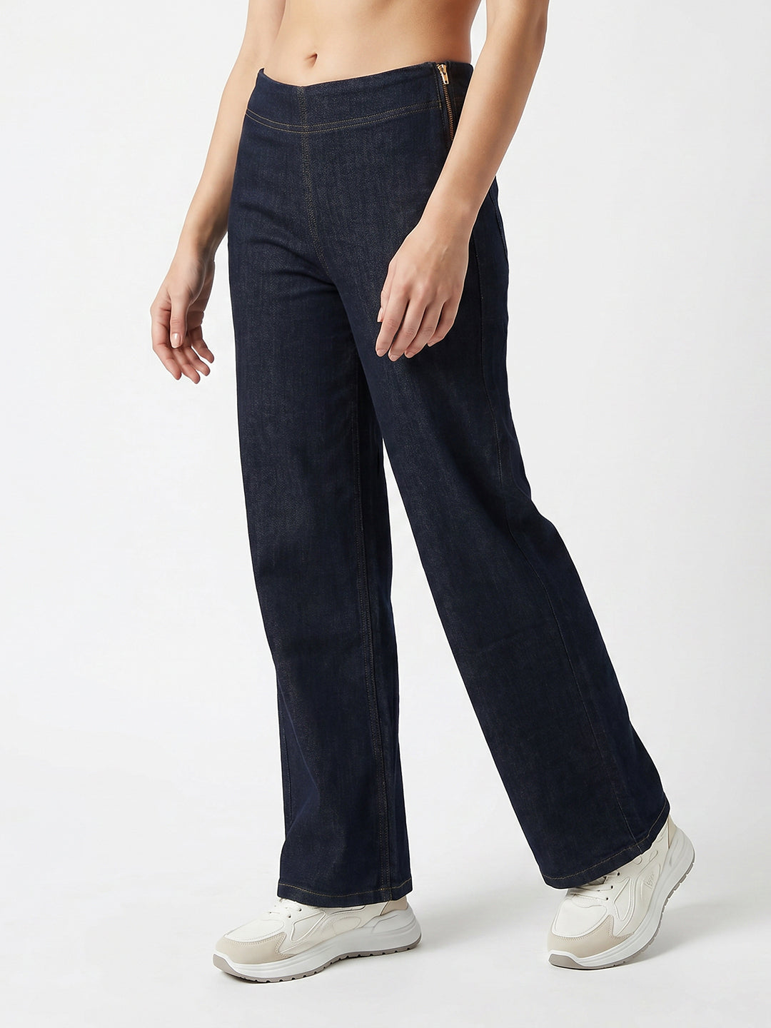 Women Dark Blue High-Rise Super Wide Leg Jeans