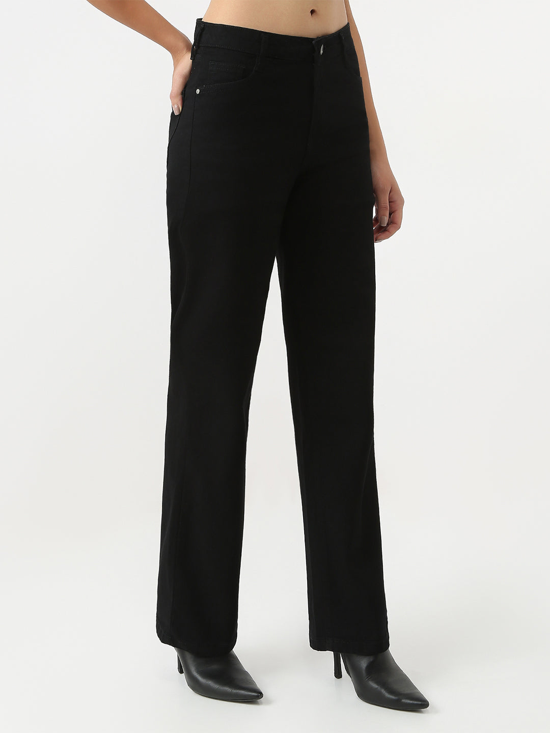 Women Black High-Rise Straight Fit Jeans