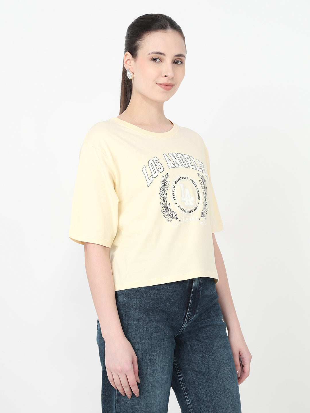 Women Graphic Crop Slim Fit Tees