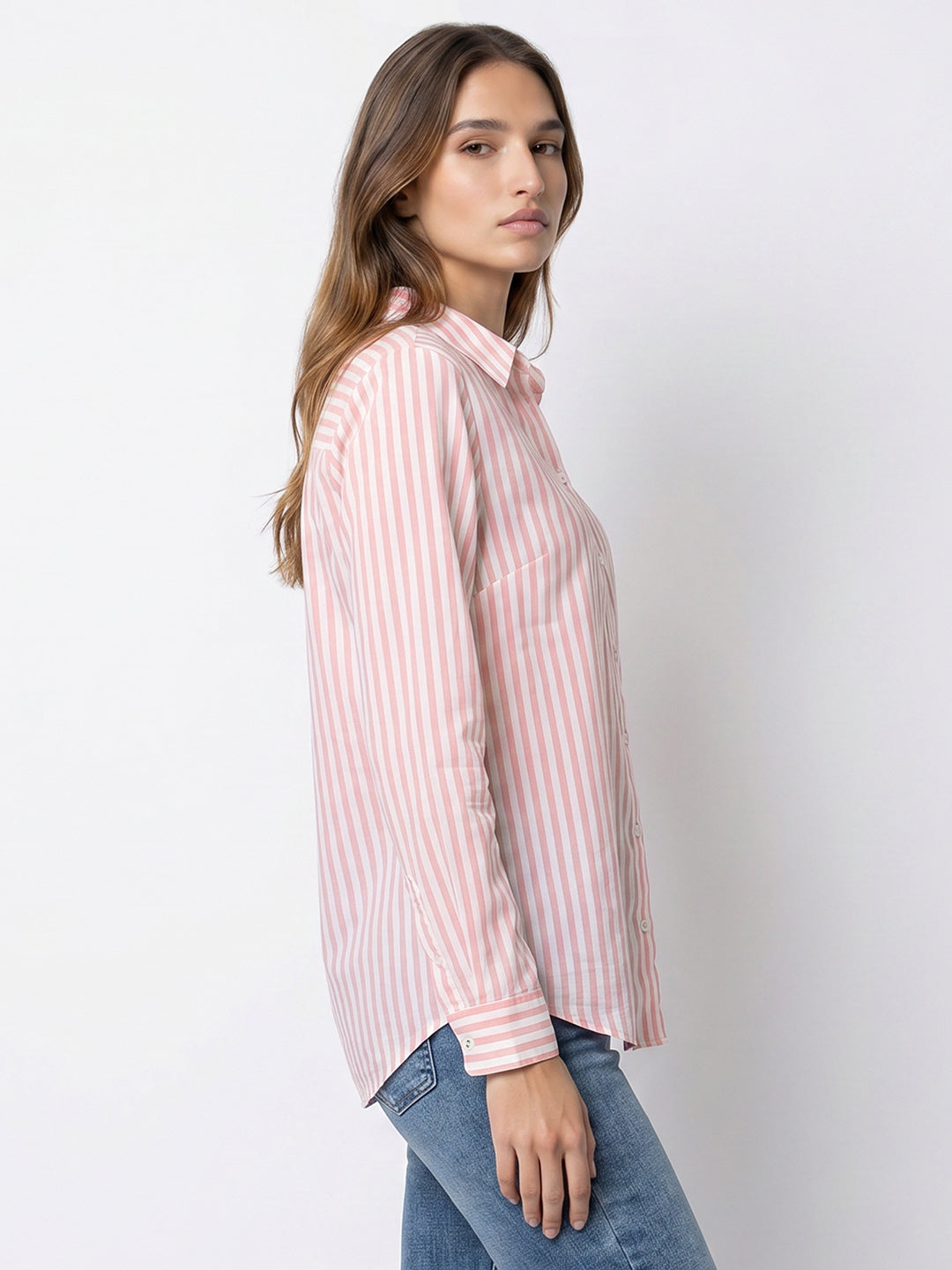 Women Peach Pink/White Shirt